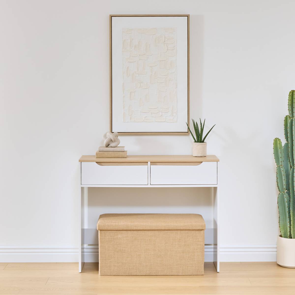 Console 2 tiroirs, 100x34 cm, blanc