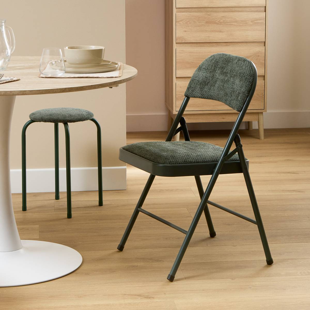 Tabouret empilable, d.38 cm, vert kaki Flexy