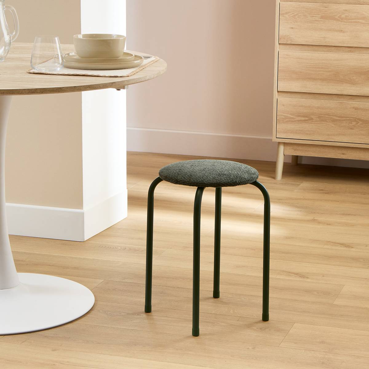 Tabouret empilable, d.38 cm, vert kaki Flexy