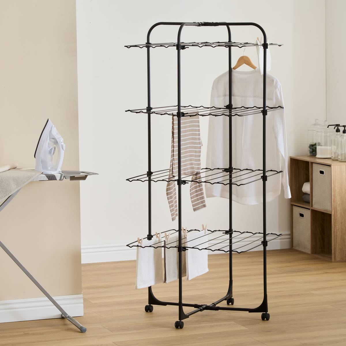 Étendoir à linge tour, h.166 cm, noir Olympe