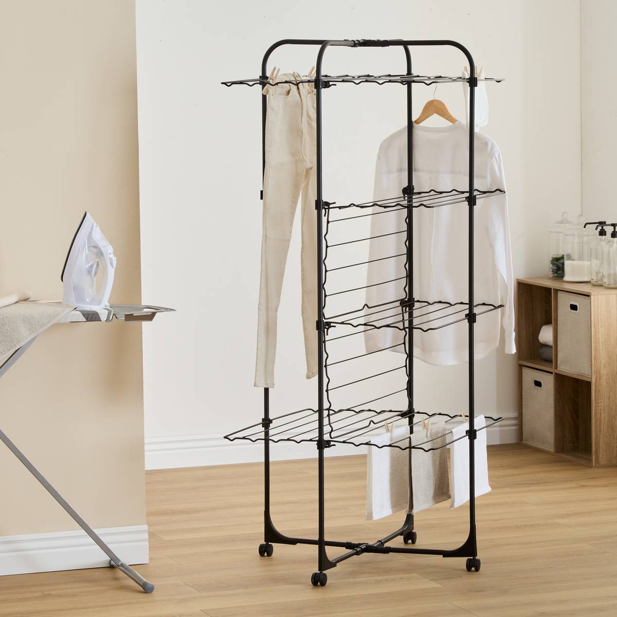 Étendoir à linge tour, h.166 cm, noir Olympe