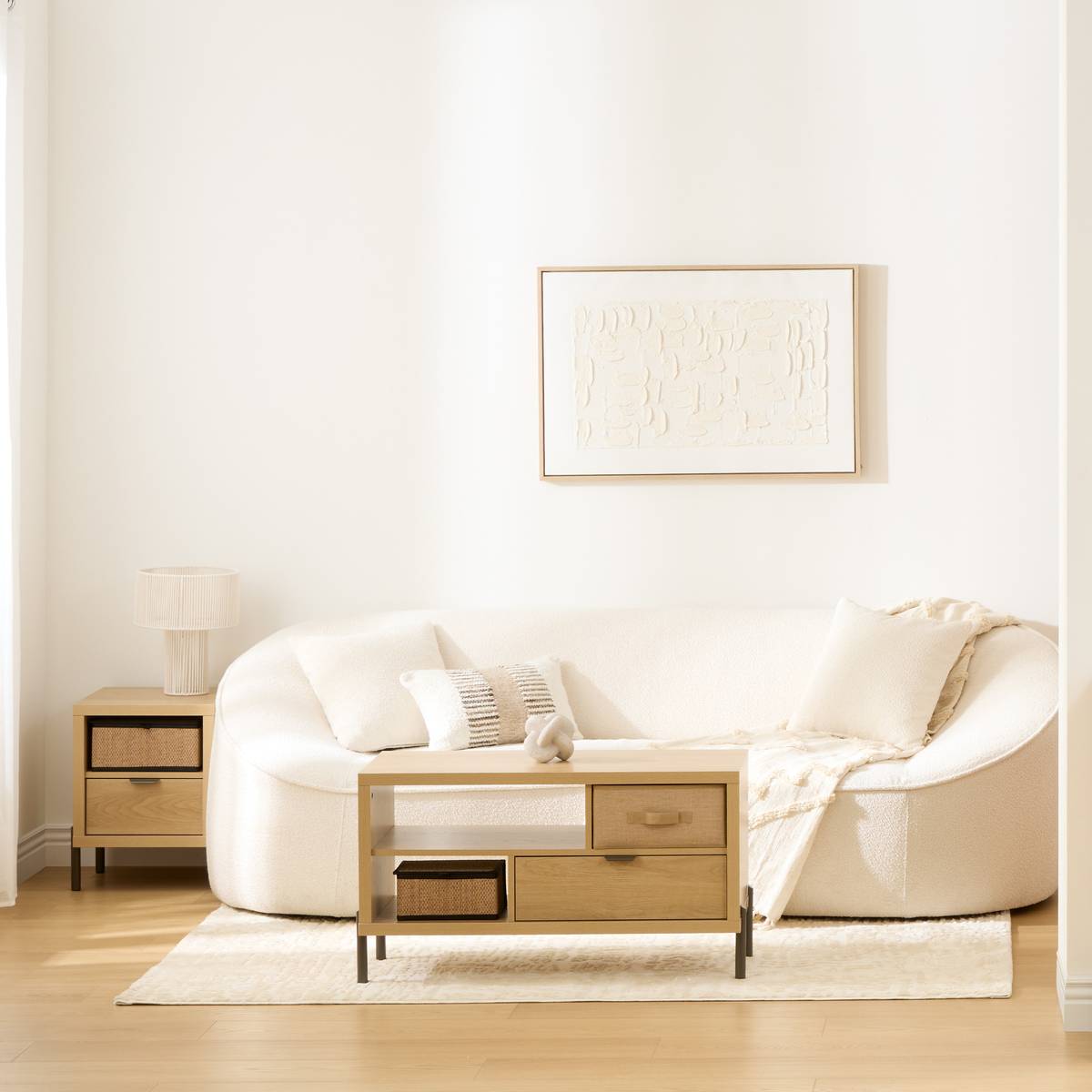 Table basse 1 tiroir, 92,5x39,5 cm, beige Alvo