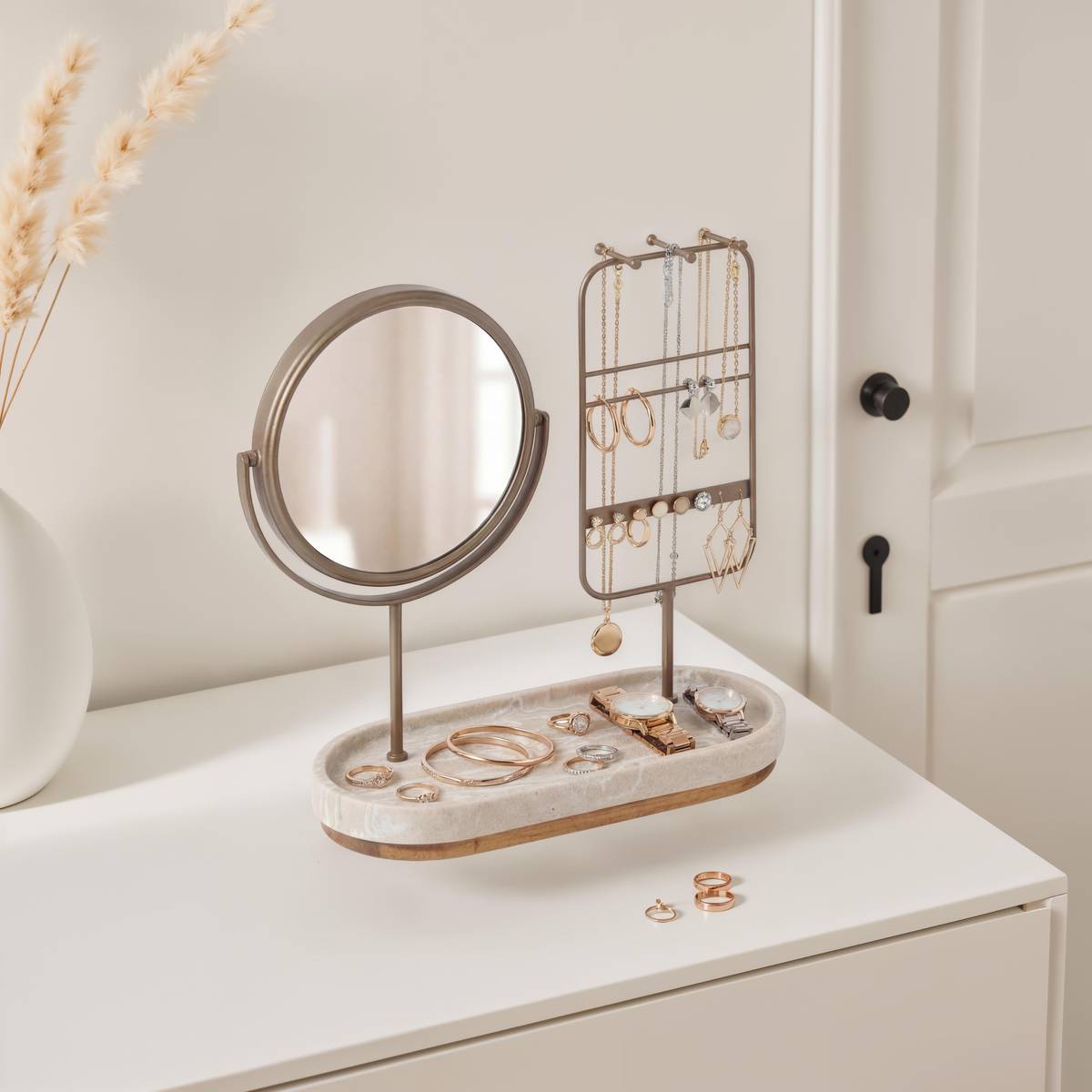 Miroir porte-bijoux, 27x25,5 cm, beige