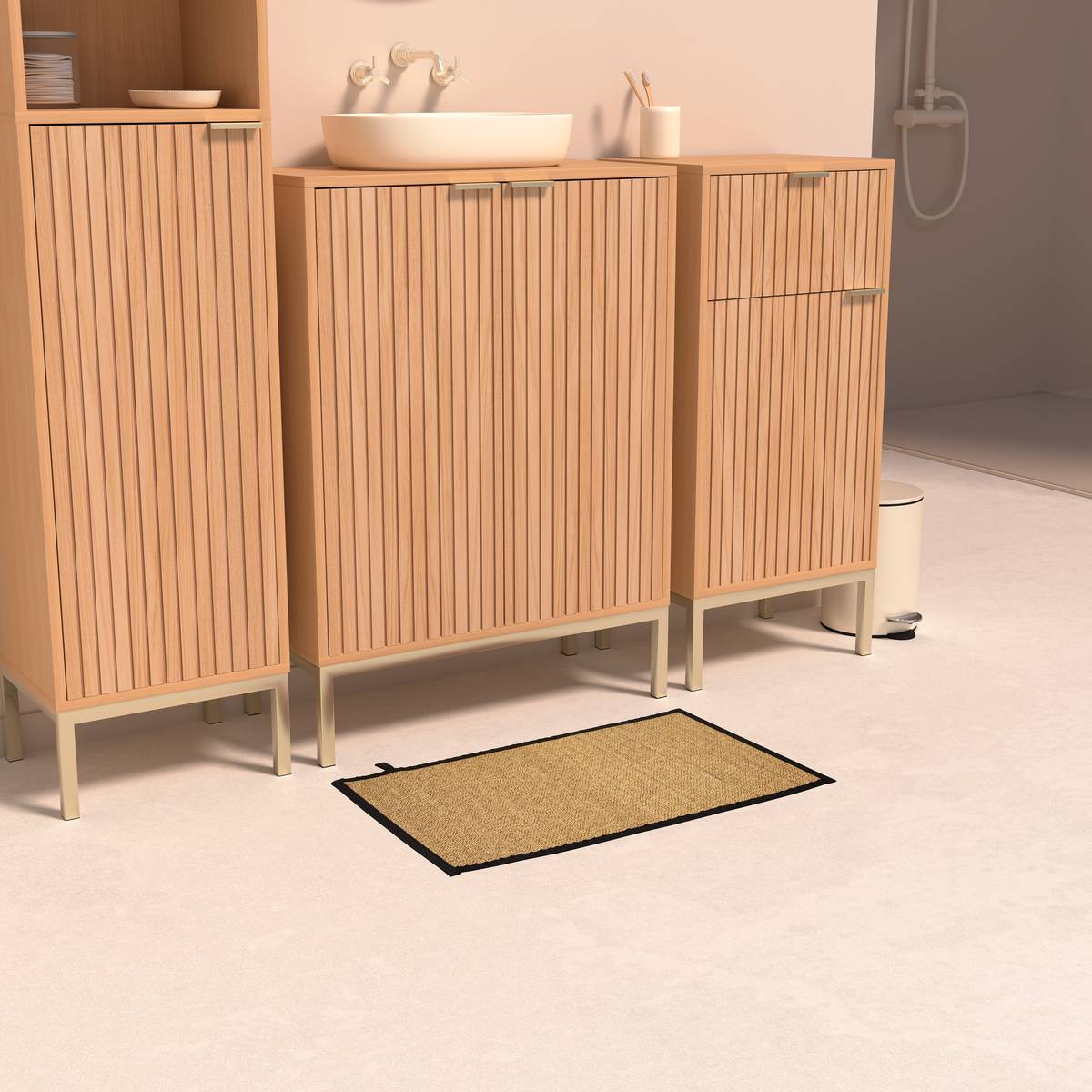 Tapis, bambou, 80x50 cm, beige et noir Stemy