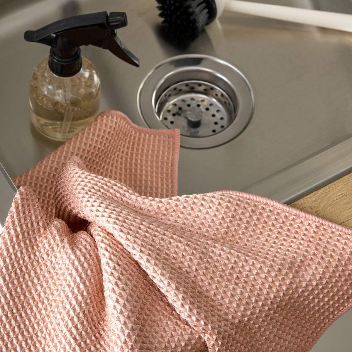 Lot de 2 chiffons, 60x45 cm, beige / rose