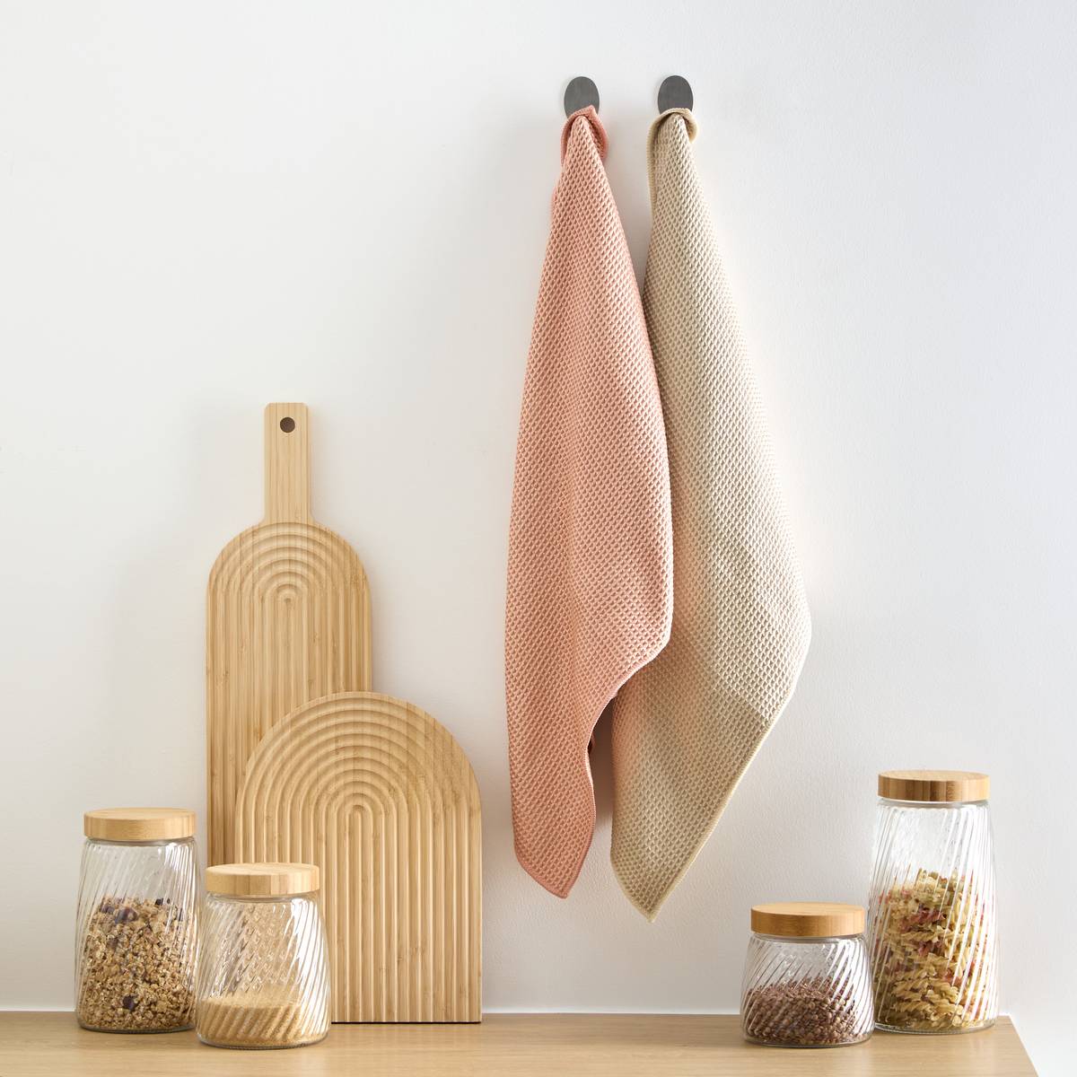 Lot de 2 chiffons, 60x45 cm, beige / rose
