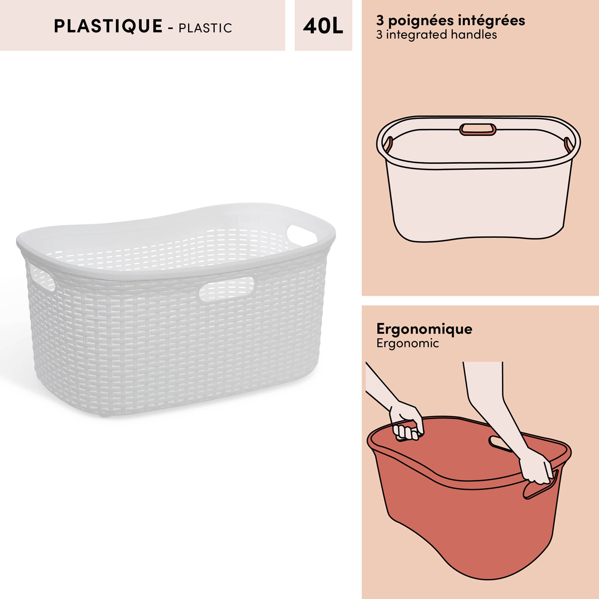 Corbeille à linge, 40l, blanc