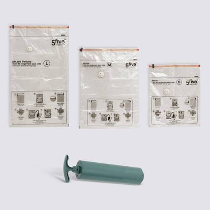 Lot de 4 sacs compresseurs avec pompe, l.59/80/120 cm, transparent Airless