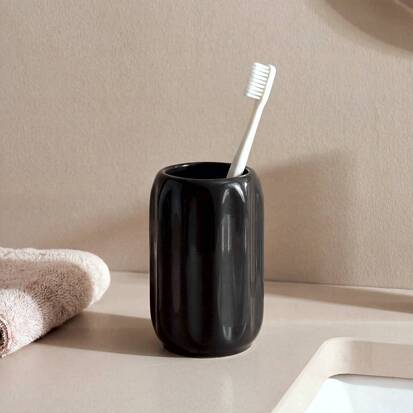 Porte-brosse à dents, d.8 x h.11,9 cm, grès, noir Colorama
