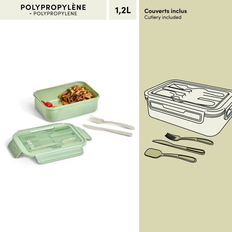 Lunch box avec couverts, 1,2l, vert