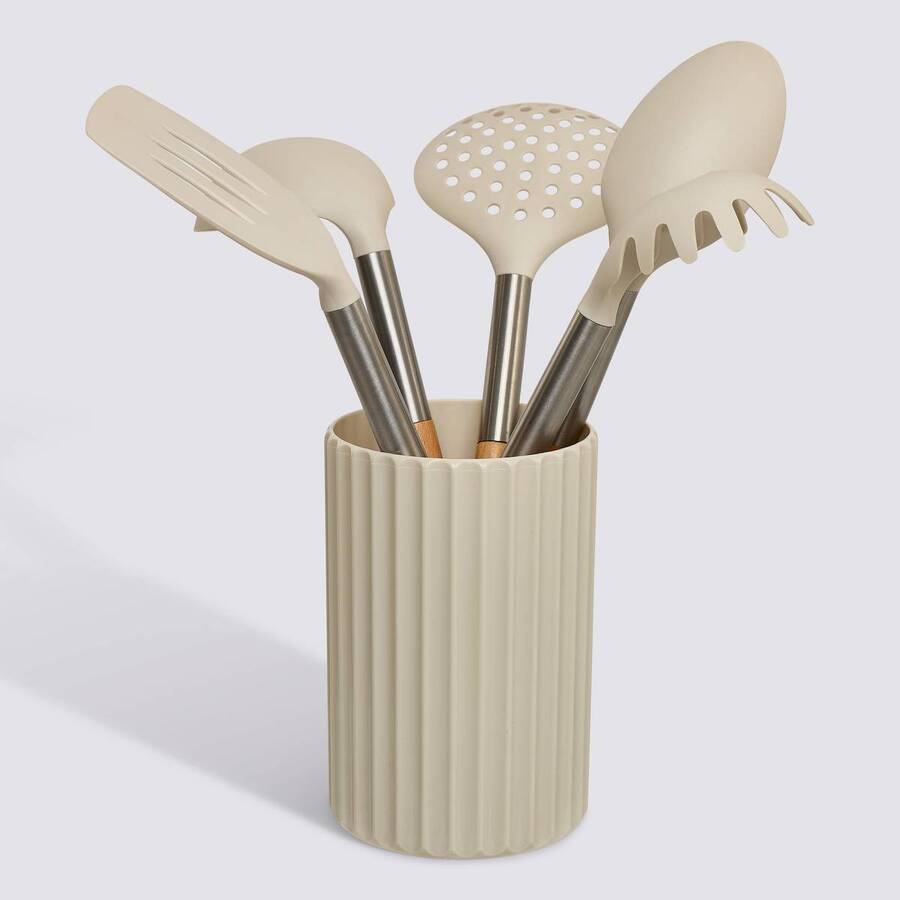Set pot et 5 ustensiles, d.6,2 cm, crème Equilibre
