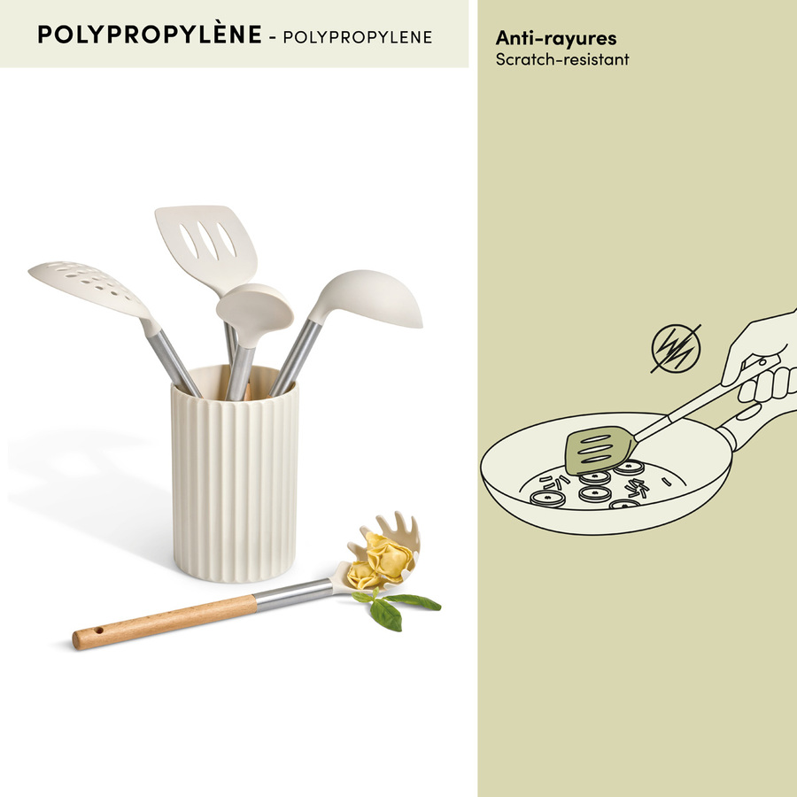 Set pot et 5 ustensiles, d.6,2 cm, crème Equilibre