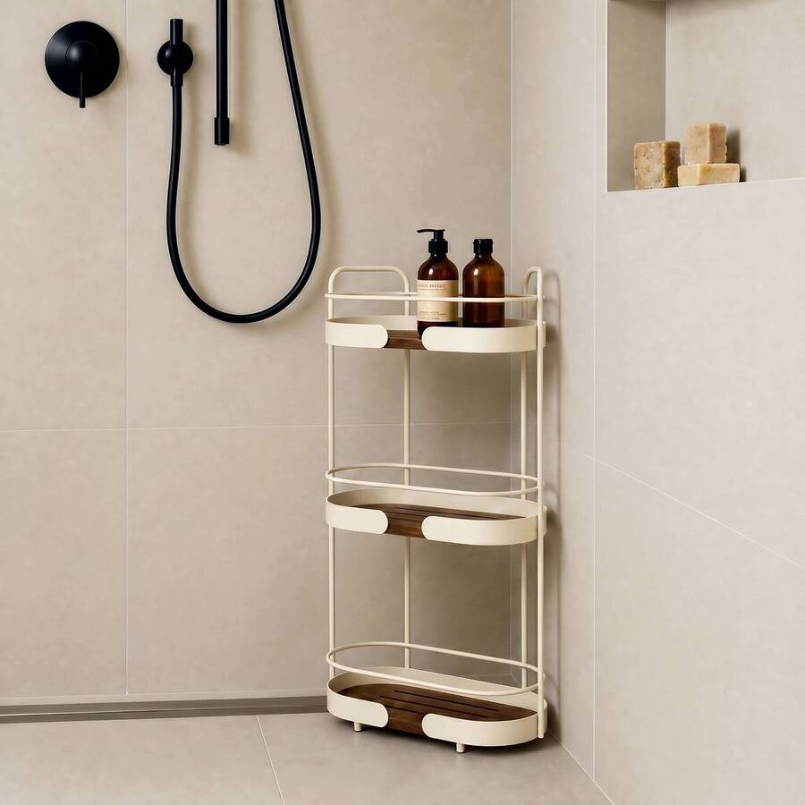 Étagère de douche, 3 niveaux, beige Argileo