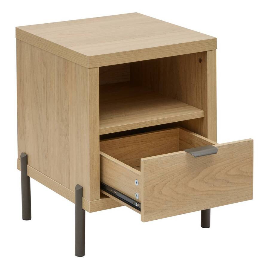 Table de chevet 1 porte, 40,5x39,5 cm, beige Alvo