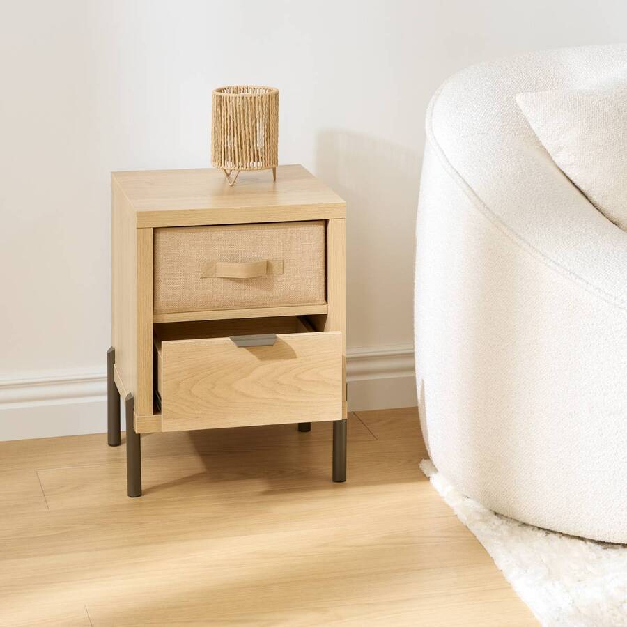 Table de chevet 1 porte, 40,5x39,5 cm, beige Alvo