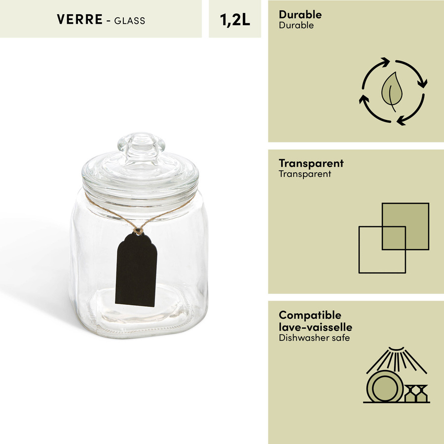 Bonbonnière en verre avec ardoise, 1,2l, transparent Bonby