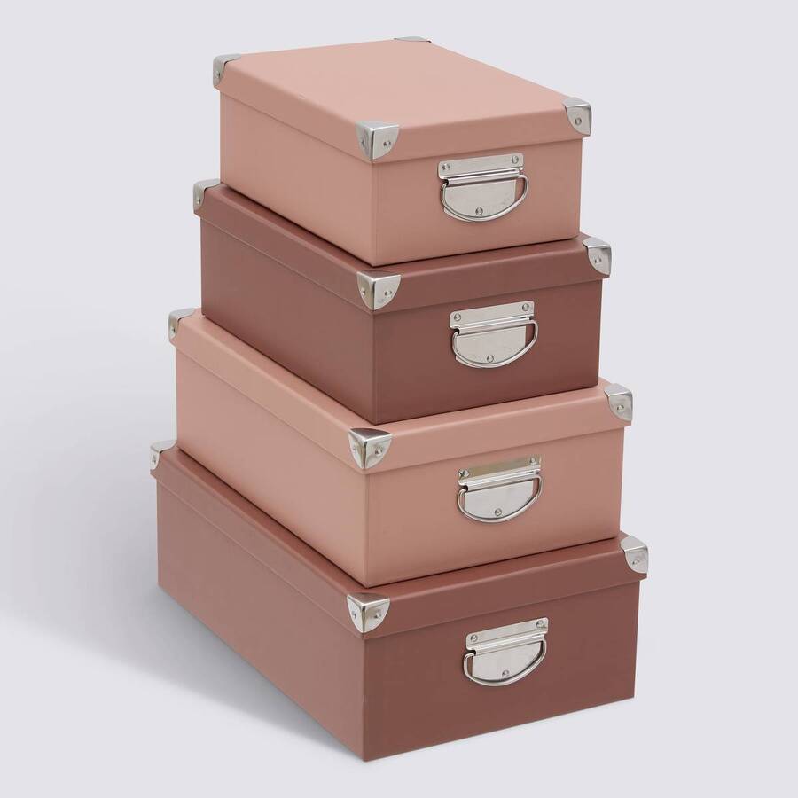 Lot de 4 boîtes de rangement, rose blush et rose foncé Box'