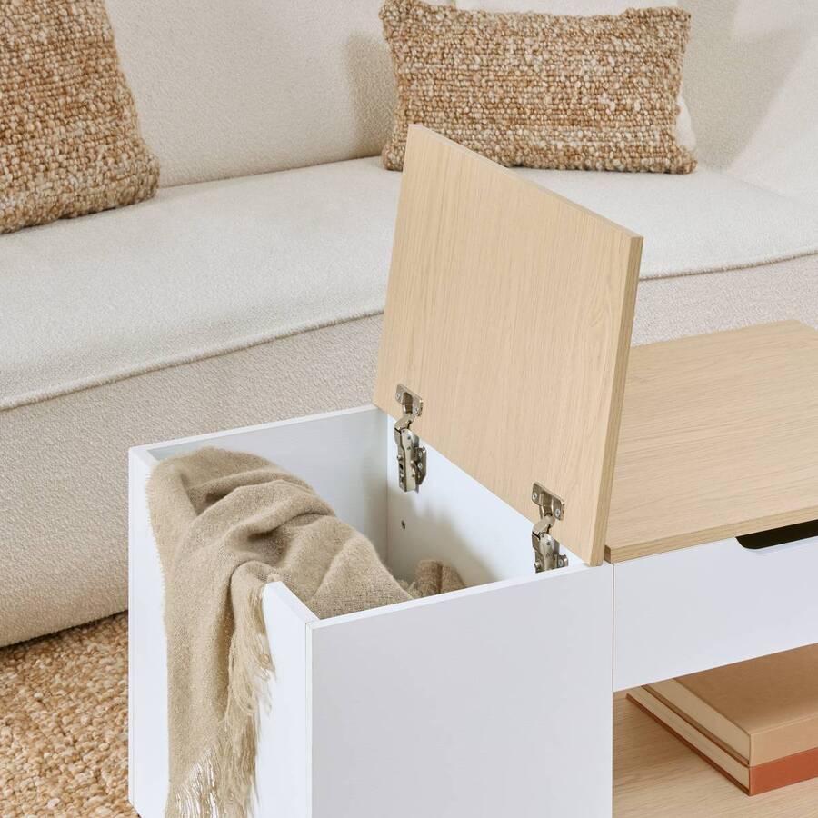 Table basse 1 tiroir 1 porte, 90x50 cm, blanc Luma
