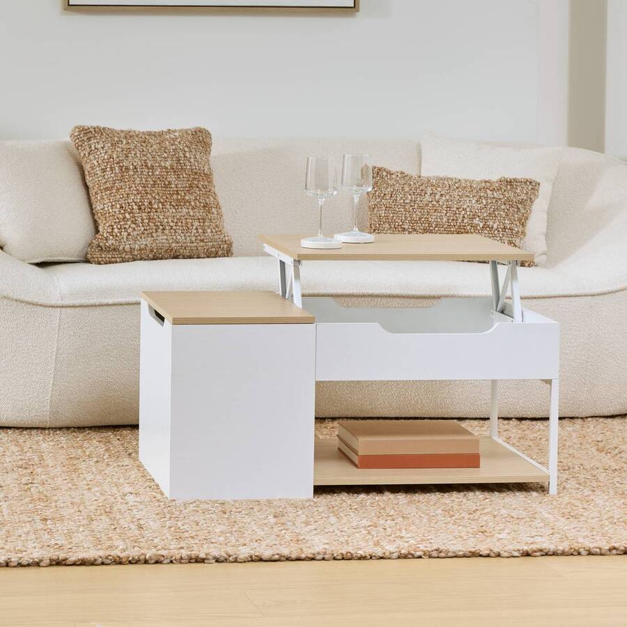 Table basse 1 tiroir 1 porte, 90x50 cm, blanc Luma