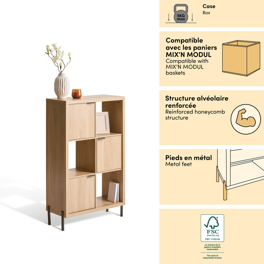 Étagère 6 cases, 74x32 cm, beige Alvo