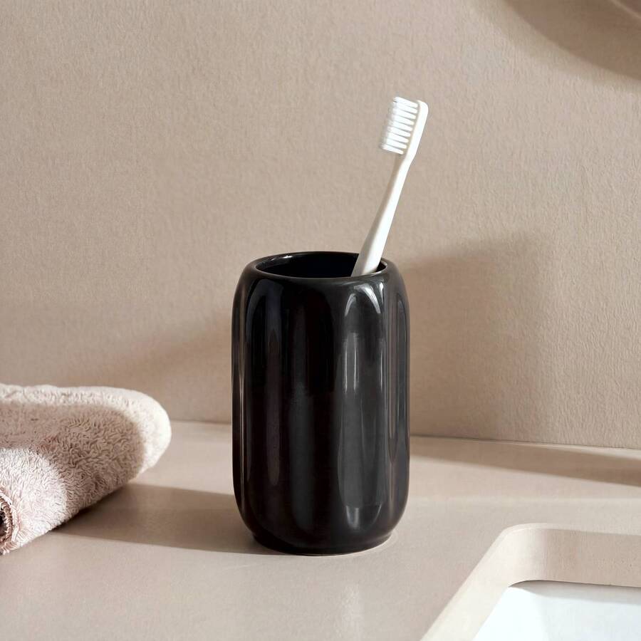 Porte-brosse à dents, d.8 x h.11,9 cm, grès, noir Colorama