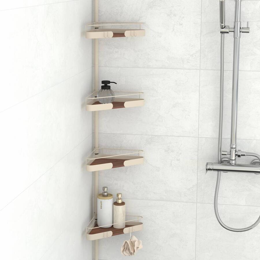 Étagère de douche téléscopique, 4 niveaux, beige Argileo