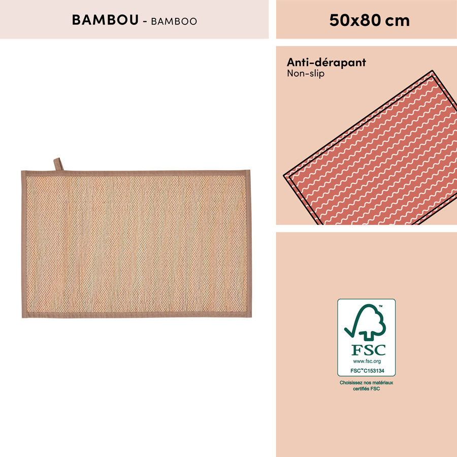 Tapis, bambou, 80x50 cm, beige Stemy