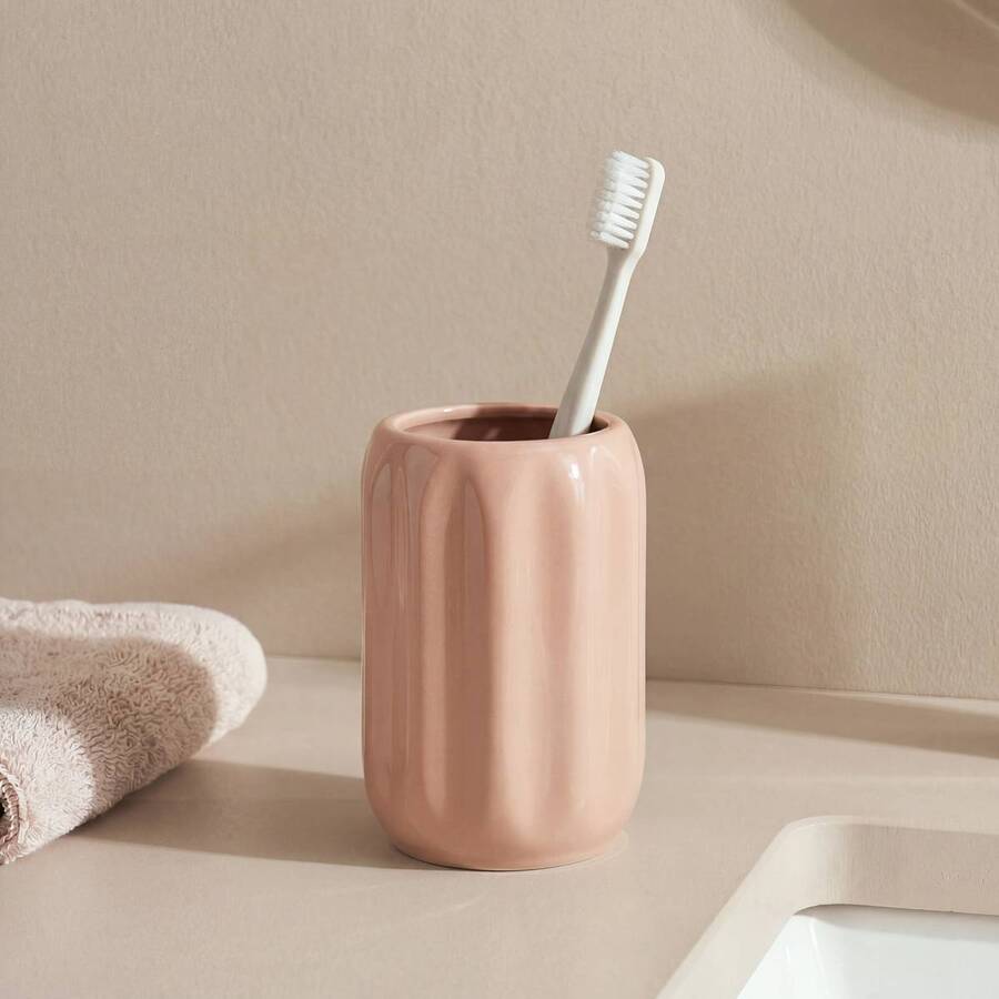 Porte-brosse à dents, d.8 x h.11,9 cm, grès, rose blush Colorama