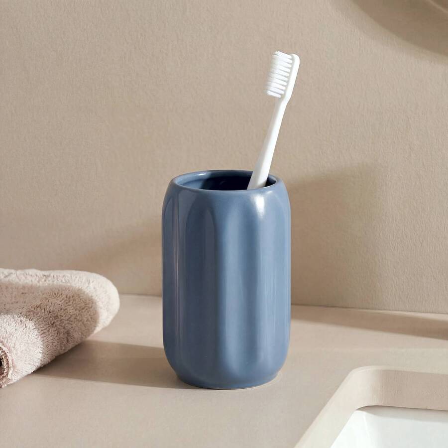 Porte-brosse à dents, d.8 x h.11,9 cm, grès, bleu Colorama