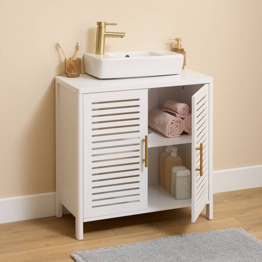 Meuble sous-lavabo 2 portes, 70x35 cm, blanc Orea