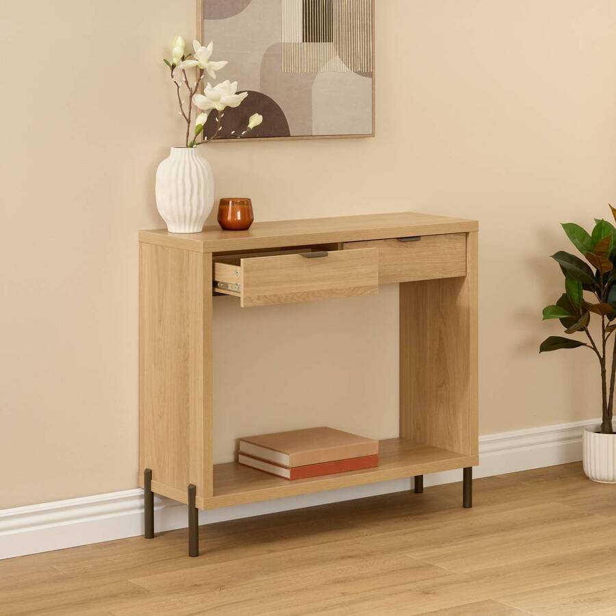 Console 2 tiroirs, 92,5x32 cm, beige Alvo