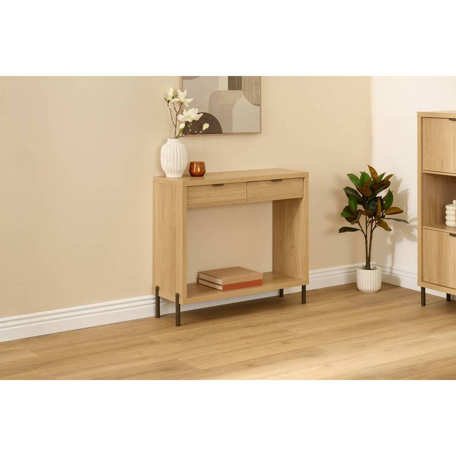 Console 2 tiroirs, 92,5x32 cm, beige Alvo