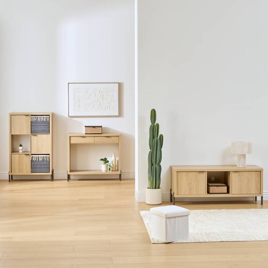 Console 2 tiroirs, 92,5x32 cm, beige Alvo