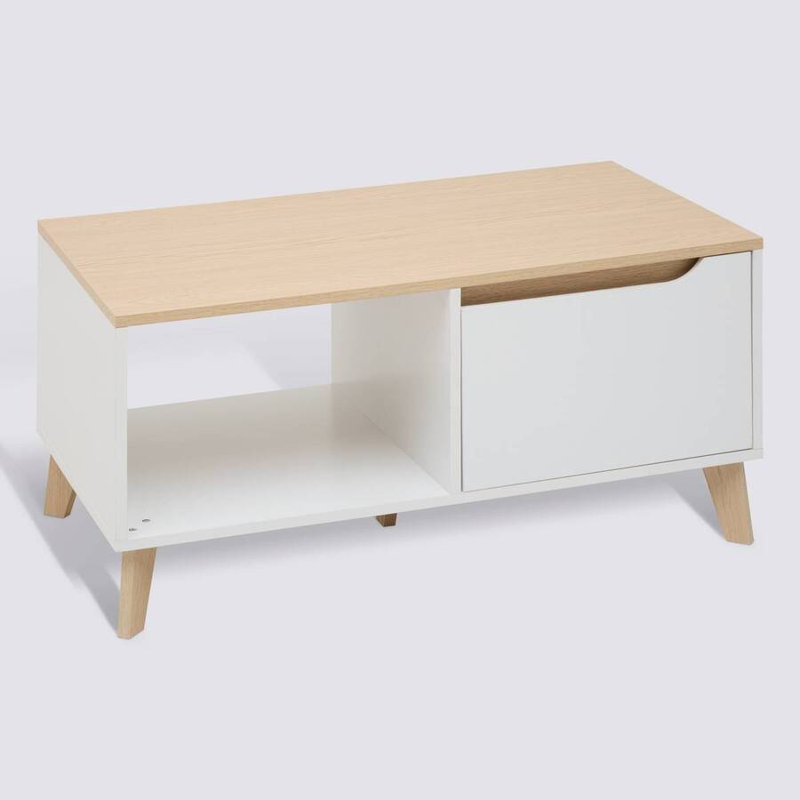 Table basse 1 porte, 90x48 cm, blanc Luma