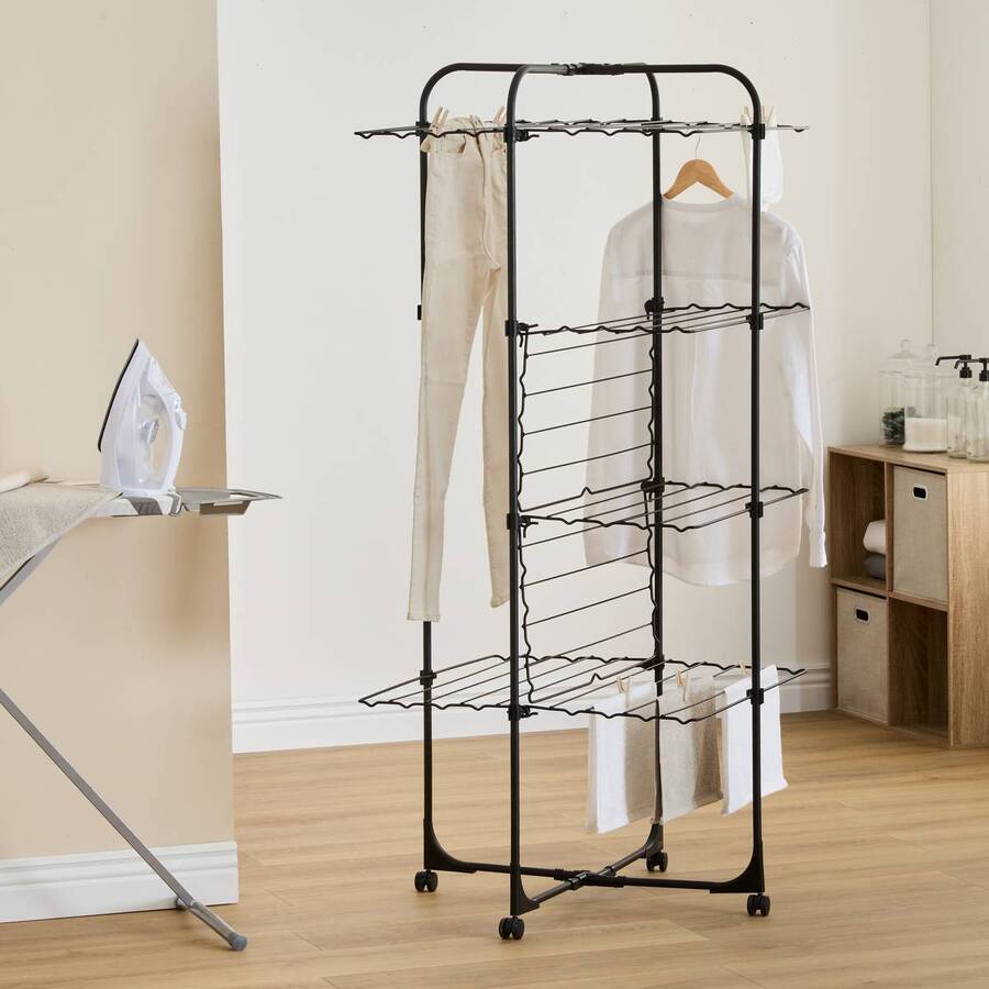 Étendoir à linge tour, h.166 cm, noir Olympe