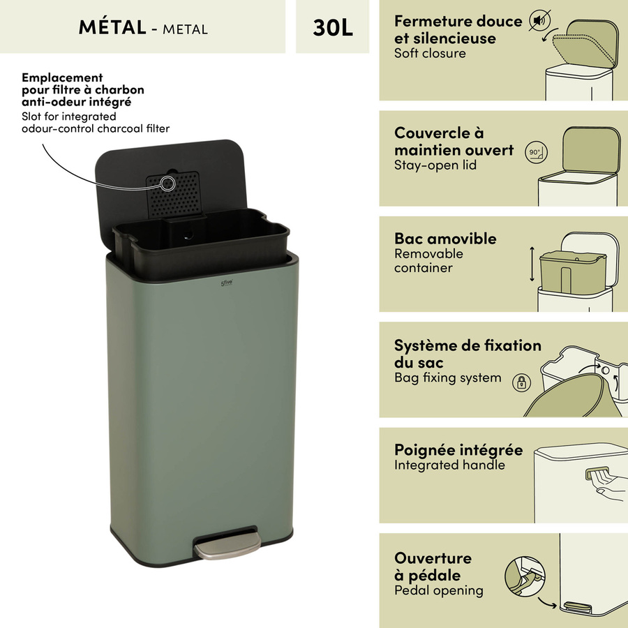 Poubelle manuelle, 30l, vert Delta