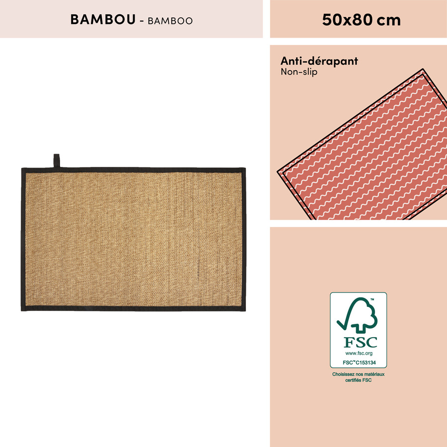 Tapis, bambou, 80x50 cm, beige et noir Stemy