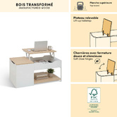 Table basse 1 tiroir 1 porte, 90x50 cm, blanc Luma