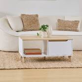 Table basse 1 tiroir 1 porte, 90x50 cm, blanc Luma