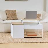 Table basse 1 tiroir 1 porte, 90x50 cm, blanc Luma