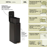 Poubelle manuelle slim, 30l, noir Delta