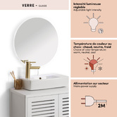 Miroir led, d.50 cm, argent Halo
