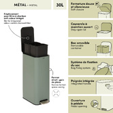 Poubelle manuelle slim, 30l, vert Delta