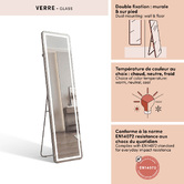 Miroir led, 40x150 cm, argent