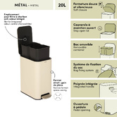 Poubelle manuelle slim, 20l, argile Delta