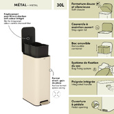 Poubelle manuelle slim, 30l, argile Delta