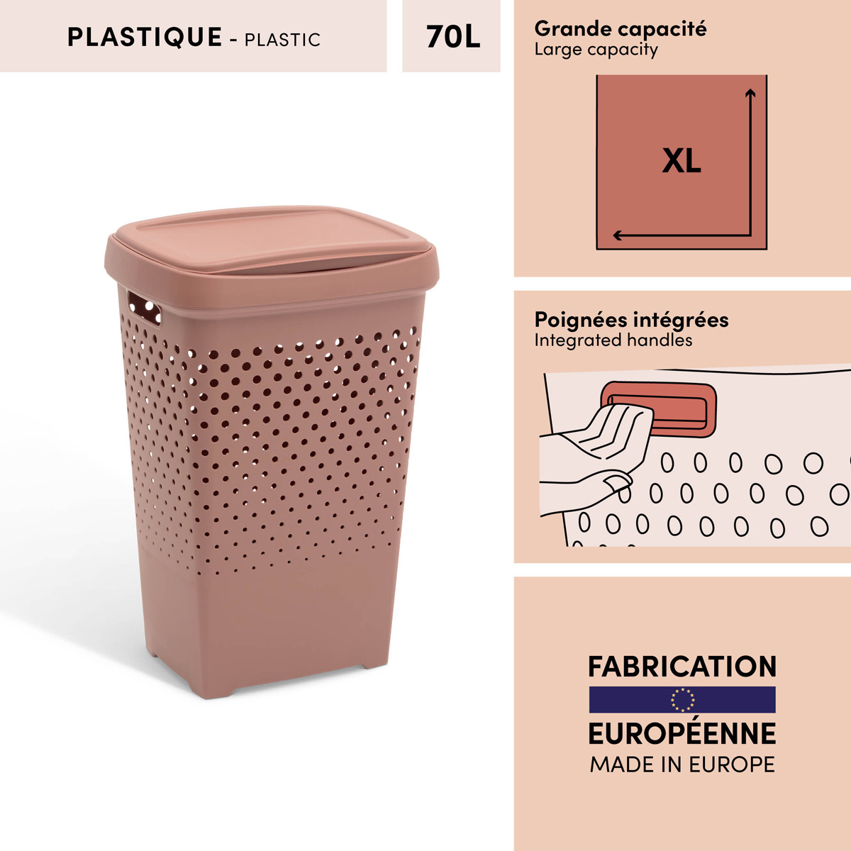Corbeille à linge, 70l, terracotta