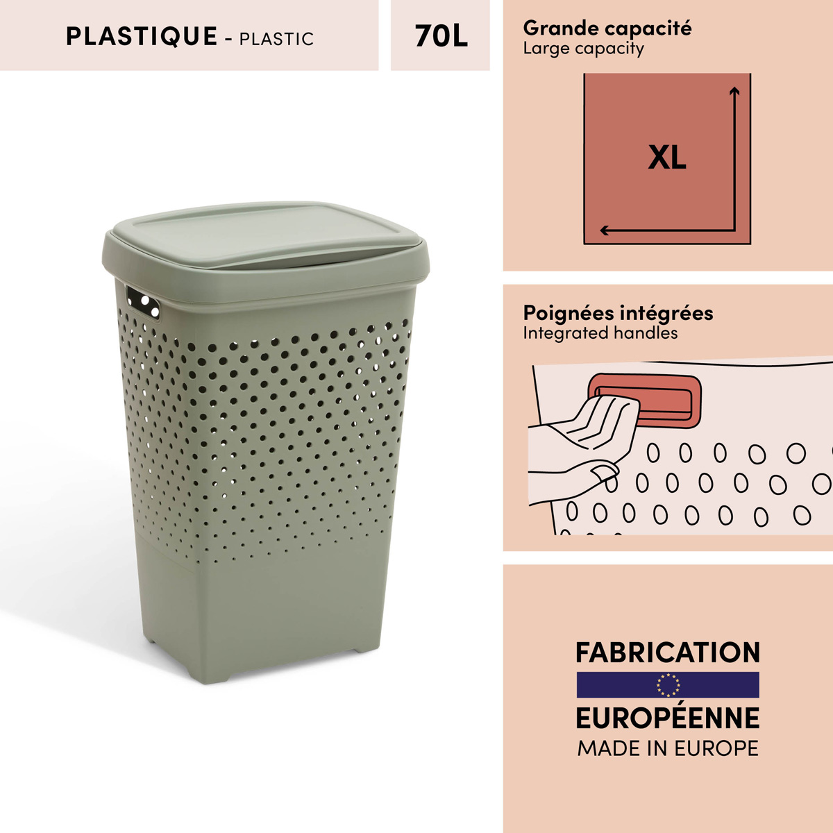 Corbeille à linge, 70l, laurier