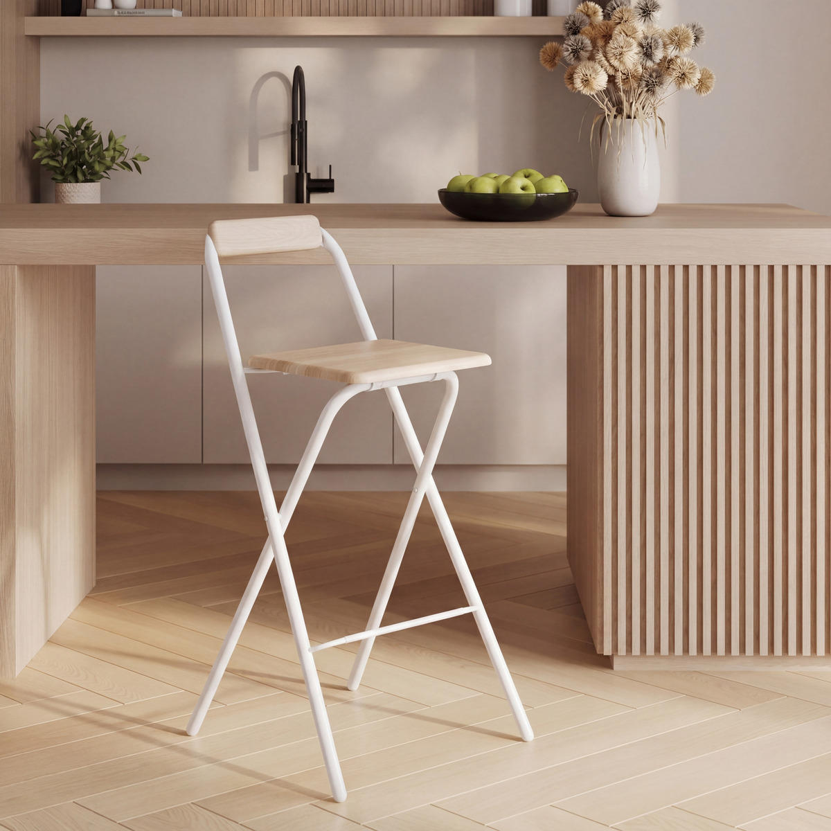 Set chaise de bar pliante et 2 tabourets empilables