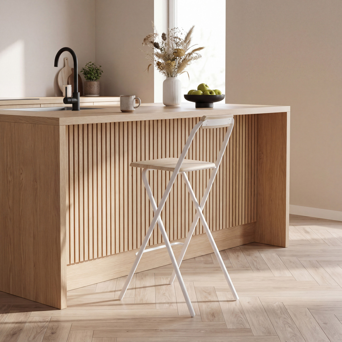 Set chaise de bar pliante et 2 tabourets empilables